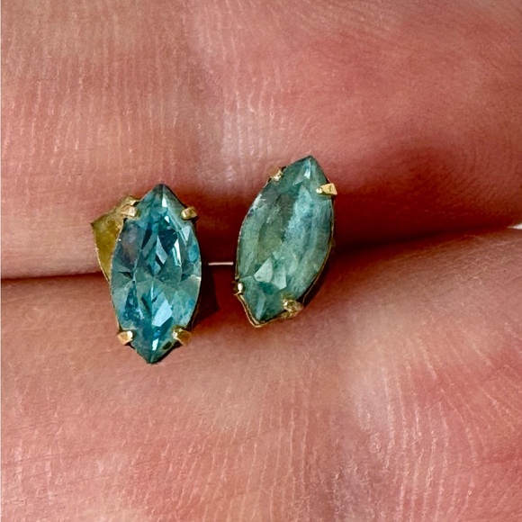Blue and Gold-tone Marquise Stud Earrings - Picture 1 of 9